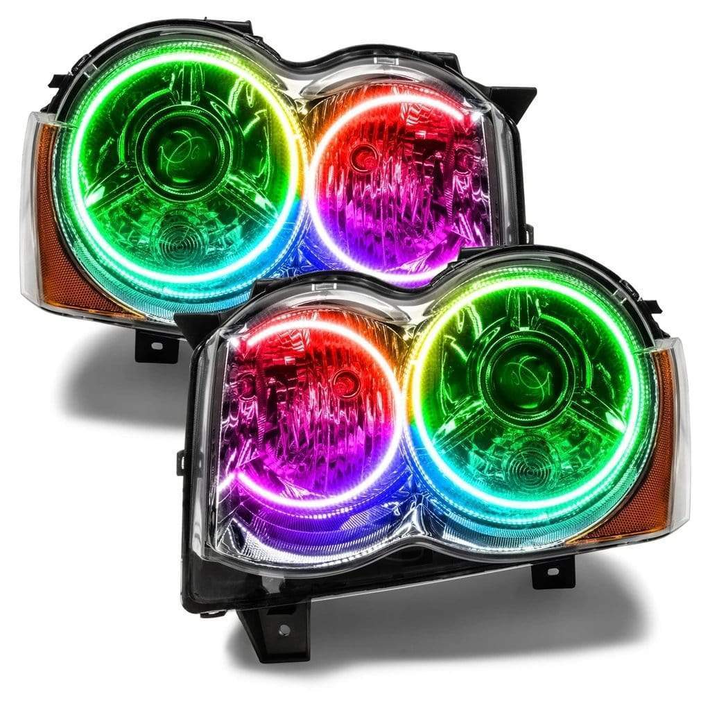 2005-2010 Jeep Grand Cherokee Multicolor Halo Kit - RGB Halo Kits Multicolor Flow Series Color Chasing RGBWA LED headlight kit Colorshift Oracle Lighting Trendz OneUpLighting Morimoto theretrofitsource AutoLEDTech Diode Dynamics