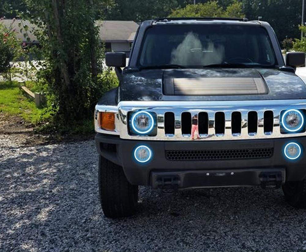 2006-2010 Hummer H3 Multicolor Halo Kit - RGB Halo Kits Multicolor Flow Series Color Chasing RGBWA LED headlight kit Colorshift Oracle Lighting Trendz OneUpLighting Morimoto theretrofitsource AutoLEDTech Diode Dynamics