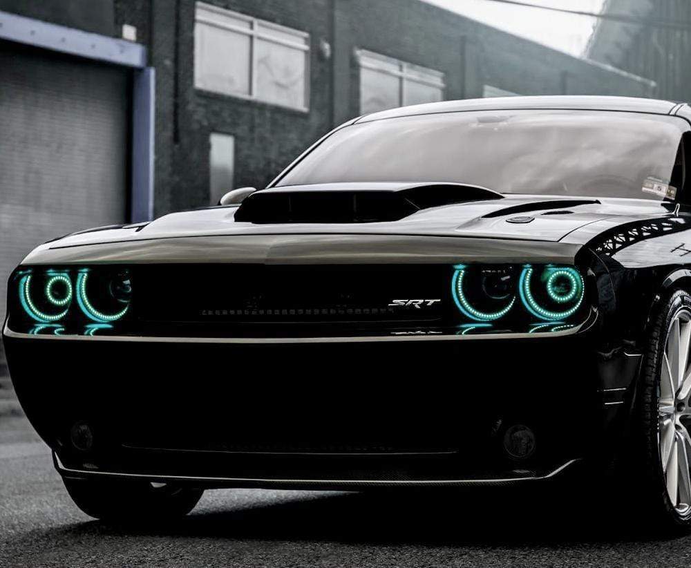 2008-2014 Dodge Challenger Waterproof Exterior Mount Multicolor Halo Kit - RGB Halo Kits Multicolor Flow Series Color Chasing RGBWA LED headlight kit Colorshift Oracle Lighting Trendz OneUpLighting Morimoto theretrofitsource AutoLEDTech Diode Dynamics