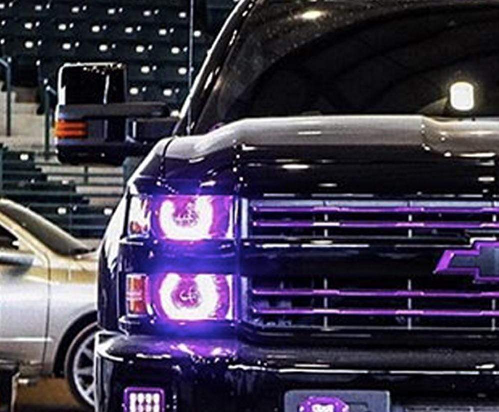 2014-2015 Chevrolet Silverado (Projector) Multicolor Halo Kit - RGB Halo Kits Multicolor Flow Series Color Chasing RGBWA LED headlight kit Oracle Lighting Trendz OneUpLighting Morimoto theretrofitsource AutoLEDTech Diode Dynamics