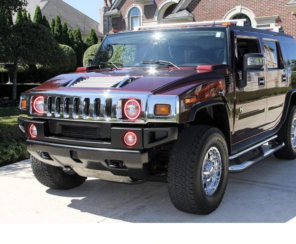 2003-2010 Hummer H2 Multicolor Halo Kit - RGB Halo Kits Multicolor Flow Series Color Chasing RGBWA LED headlight kit Colorshift Oracle Lighting Trendz OneUpLighting Morimoto theretrofitsource AutoLEDTech Diode Dynamics