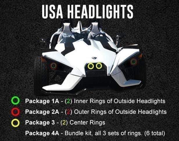 Polaris Slingshot Ring Multicolor Halo Kit (USA Model) - RGB Halo Kits Multicolor Flow Series Color Chasing RGBWA LED headlight kit Oracle Lighting Trendz OneUpLighting Morimoto theretrofitsource AutoLEDTech Diode Dynamics