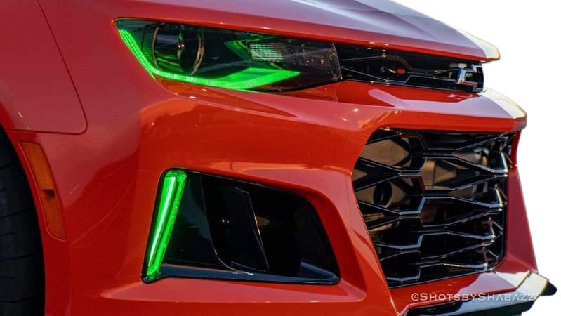 2016-2018 Chevrolet Camaro Multicolor DRL Boards - RGB Halo Kits Multicolor Flow Series Color Chasing RGBWA LED headlight kit Oracle Lighting Trendz OneUpLighting Morimoto theretrofitsource AutoLEDTech Diode Dynamics