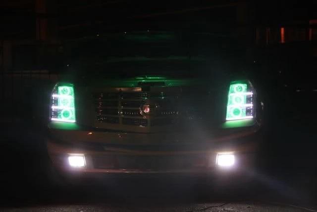 2007-2013 Cadillac Escalade Multicolor Halo Kit - RGB Halo Kits Multicolor Flow Series Color Chasing RGBWA LED headlight kit Colorshift Oracle Lighting Trendz OneUpLighting Morimoto theretrofitsource AutoLEDTech Diode Dynamics