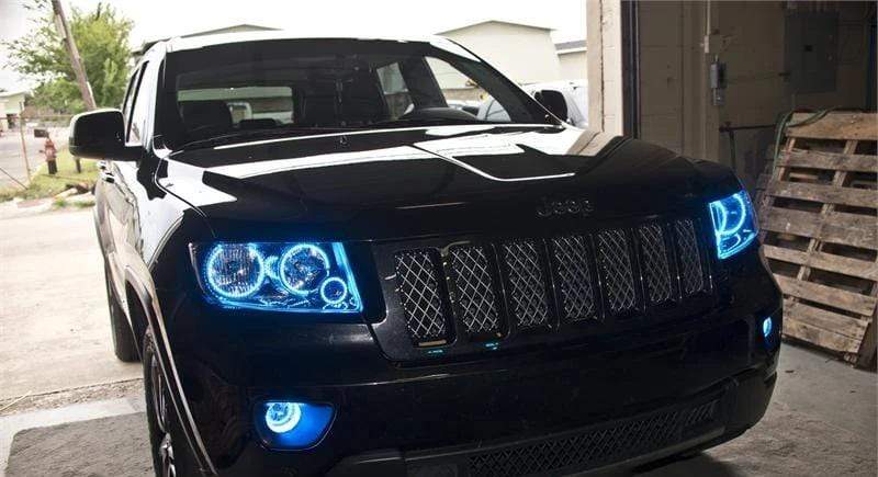 2011-2013 Jeep Grand Cherokee Multicolor Halo Kit - RGB Halo Kits Multicolor Flow Series Color Chasing RGBWA LED headlight kit Colorshift Oracle Lighting Trendz OneUpLighting Morimoto theretrofitsource AutoLEDTech Diode Dynamics