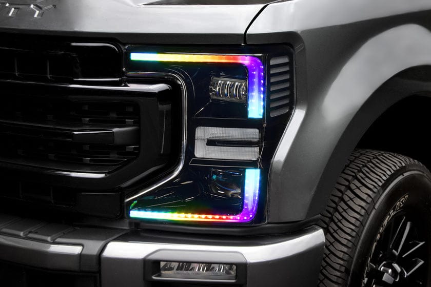 2020-2022 Ford F-250/350 Super Duty Multicolor DRL Boards - RGB Halo Kits Multicolor Flow Series Color Chasing RGBWA LED headlight kit Oracle Lighting Trendz OneUpLighting Morimoto theretrofitsource AutoLEDTech Diode Dynamics