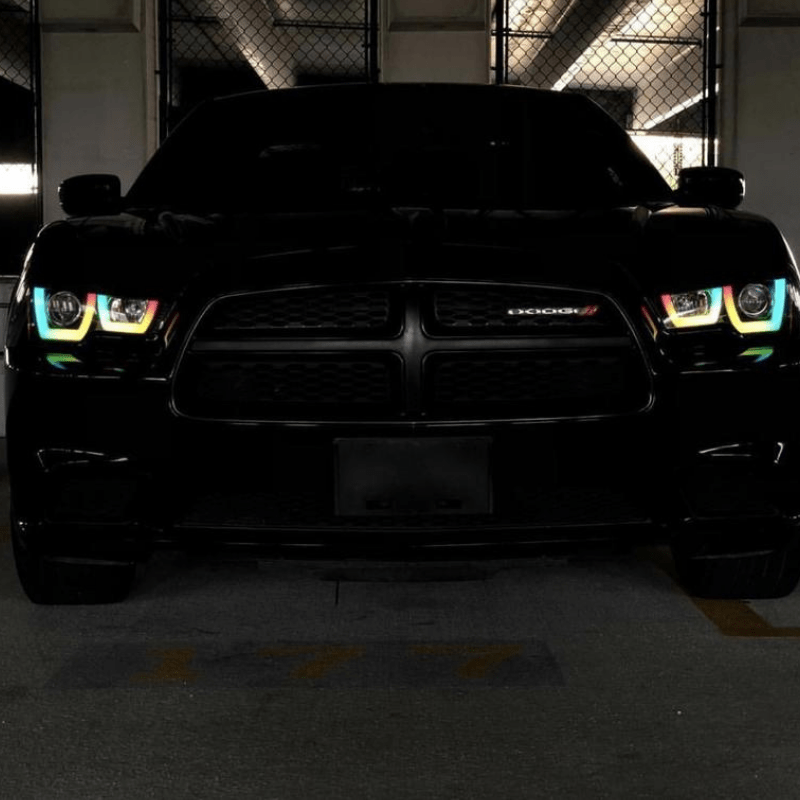 2011-2014 Dodge Charger Flow Series/Color Chasing DRL Boards (for Spec-D Headlights) - RGB Halo Kits Multicolor Flow Series Color Chasing RGBWA LED headlight kit Colorshift Oracle Lighting Trendz OneUpLighting Morimoto theretrofitsource AutoLEDTech Diode Dynamics