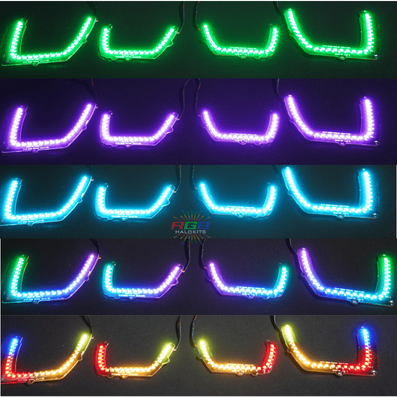 2011-2014 Dodge Charger Flow Series/Color Chasing DRL Boards (for Spec-D Headlights) - RGB Halo Kits Multicolor Flow Series Color Chasing RGBWA LED headlight kit Colorshift Oracle Lighting Trendz OneUpLighting Morimoto theretrofitsource AutoLEDTech Diode Dynamics