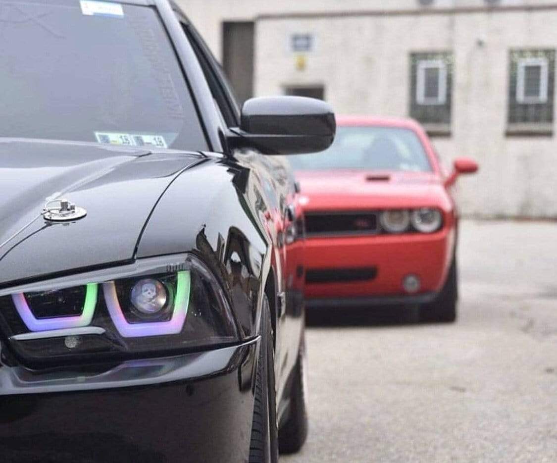 2011-2014 Dodge Charger Flow Series/Color Chasing DRL Boards (for Spec-D Headlights) - RGB Halo Kits Multicolor Flow Series Color Chasing RGBWA LED headlight kit Colorshift Oracle Lighting Trendz OneUpLighting Morimoto theretrofitsource AutoLEDTech Diode Dynamics