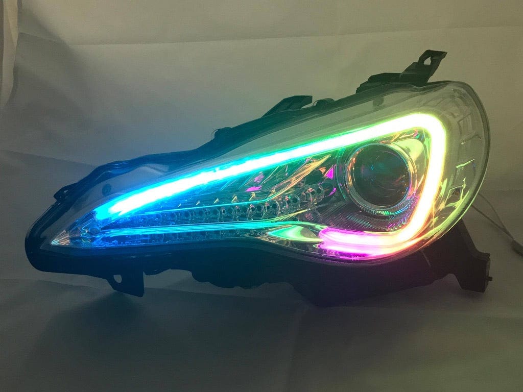 2012-2017 Scion FRS Spec-D Flow Series/Color Chasing DRL Boards - RGB Halo Kits Multicolor Flow Series Color Chasing RGBWA LED headlight kit Oracle Lighting Trendz OneUpLighting Morimoto theretrofitsource AutoLEDTech Diode Dynamics