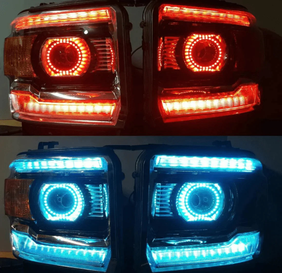 2014-2015 GMC Sierra RGBW DRL Boards - RGB Halo Kits Multicolor Flow Series Color Chasing RGBWA LED headlight kit Oracle Lighting Trendz OneUpLighting Morimoto theretrofitsource AutoLEDTech Diode Dynamics