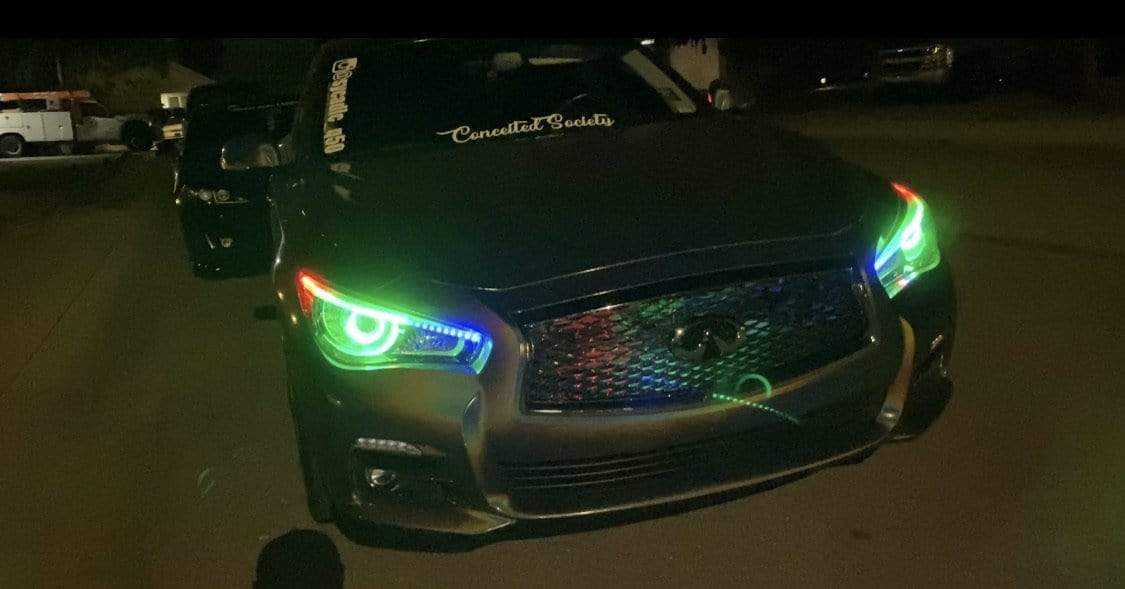 2014-2023 Infiniti Q50 Multicolor DRL Boards - RGB Halo Kits Multicolor Flow Series Color Chasing RGBWA LED headlight kit Oracle Lighting Trendz OneUpLighting Morimoto theretrofitsource AutoLEDTech Diode Dynamics