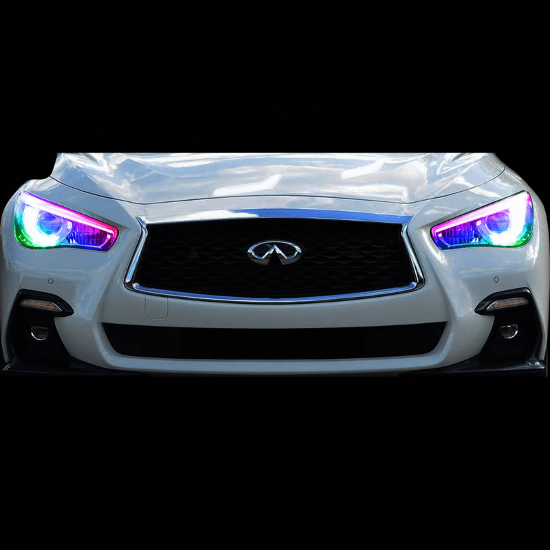 2014-2023 Infiniti Q50 Multicolor DRL Boards - RGB Halo Kits Multicolor Flow Series Color Chasing RGBWA LED headlight kit Oracle Lighting Trendz OneUpLighting Morimoto theretrofitsource AutoLEDTech Diode Dynamics