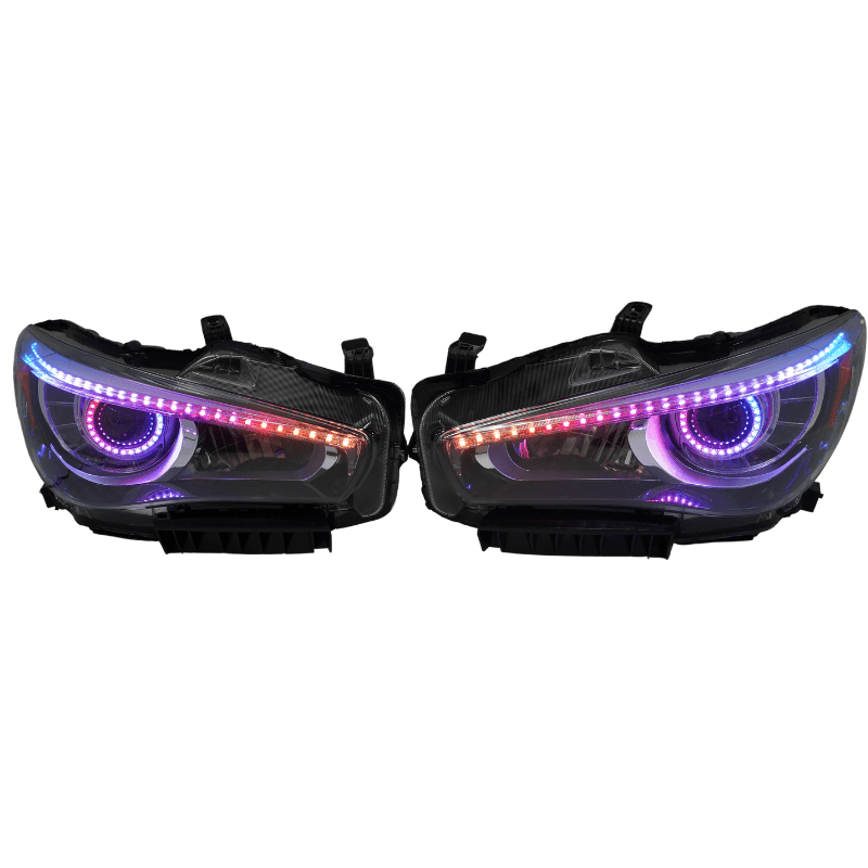 2014-2023 Infiniti Q50 Multicolor DRL Boards - RGB Halo Kits Multicolor Flow Series Color Chasing RGBWA LED headlight kit Oracle Lighting Trendz OneUpLighting Morimoto theretrofitsource AutoLEDTech Diode Dynamics