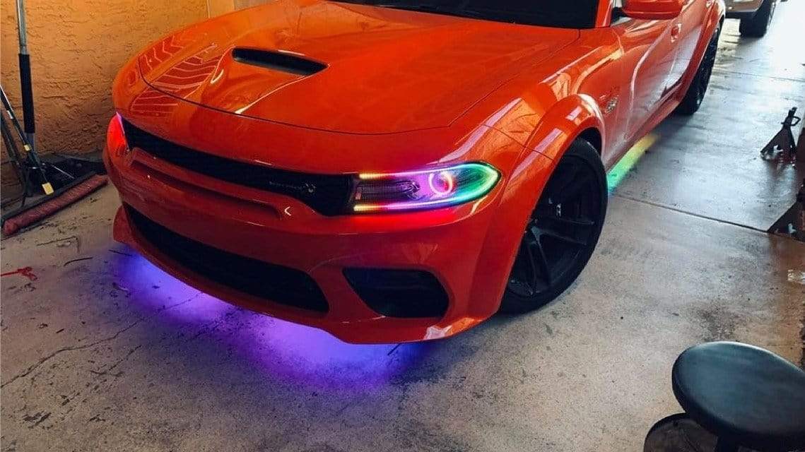 2015-2023 Dodge Charger Flow Series/Color Chasing DRL Boards (Diffused LED Version) - RGB Halo Kits Multicolor Flow Series Color Chasing RGBWA LED headlight kit Oracle Lighting Trendz OneUpLighting Morimoto theretrofitsource AutoLEDTech Diode Dynamics