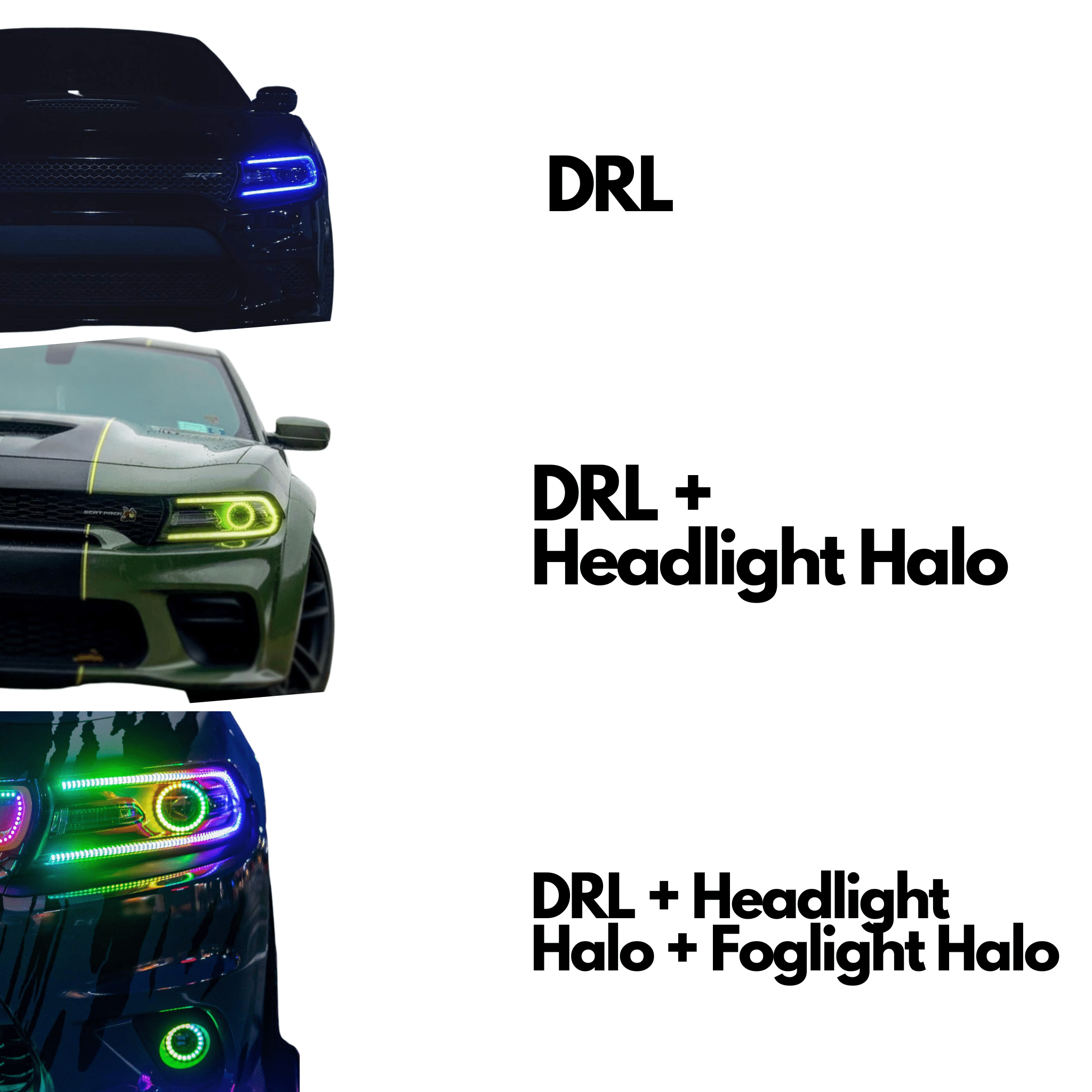 RGB Halo Kits DRL Boards 2015-2022 Dodge Charger Flow Series Color Chasing DRL Headlight Kit