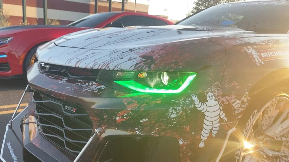 2016-2018 Chevrolet Camaro Multicolor DRL Boards - RGB Halo Kits Multicolor Flow Series Color Chasing RGBWA LED headlight kit Oracle Lighting Trendz OneUpLighting Morimoto theretrofitsource AutoLEDTech Diode Dynamics