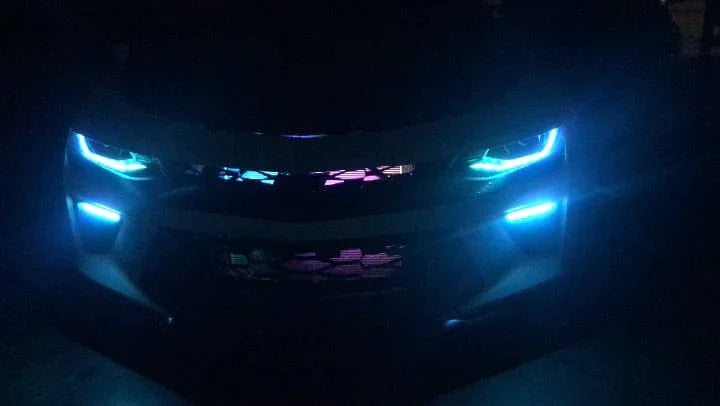 2016-2018 Chevrolet Camaro Multicolor DRL Boards - RGB Halo Kits Multicolor Flow Series Color Chasing RGBWA LED headlight kit Oracle Lighting Trendz OneUpLighting Morimoto theretrofitsource AutoLEDTech Diode Dynamics