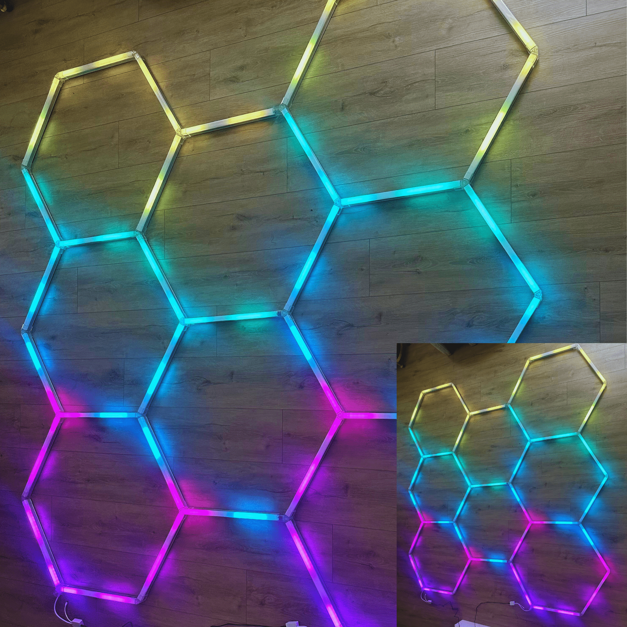 Flow Series Hexagon Garage Lighting Kit - RGB Halo Kits Multicolor Flow Series Color Chasing RGBWA LED headlight kit Oracle Lighting Trendz OneUpLighting Morimoto theretrofitsource AutoLEDTech Diode Dynamics