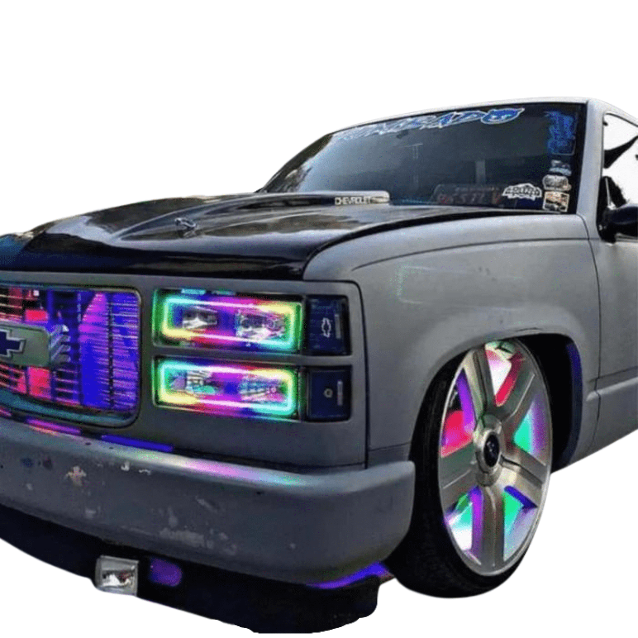 1989-1999 Chevrolet Silverado Headlight Multicolor Halo Kit - RGB Halo Kits Multicolor Flow Series Color Chasing RGBWA LED headlight kit Colorshift Oracle Lighting Trendz OneUpLighting Morimoto theretrofitsource AutoLEDTech Diode Dynamics