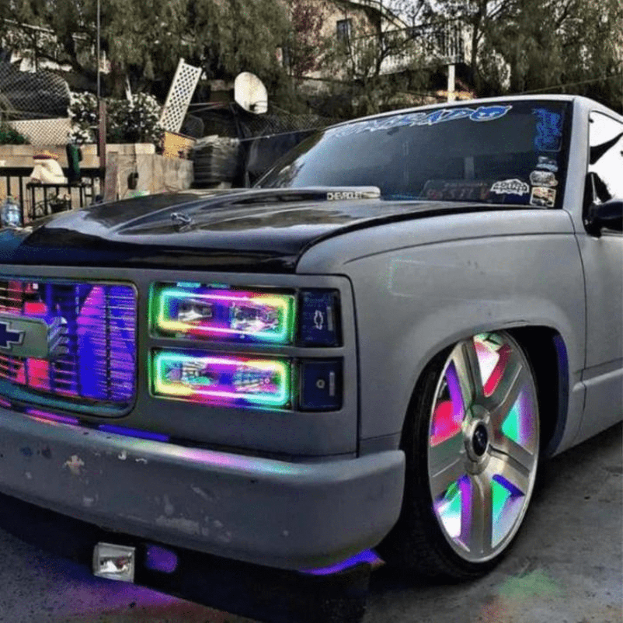 1989-1999 Chevrolet Silverado Headlight Multicolor Halo Kit - RGB Halo Kits Multicolor Flow Series Color Chasing RGBWA LED headlight kit Colorshift Oracle Lighting Trendz OneUpLighting Morimoto theretrofitsource AutoLEDTech Diode Dynamics