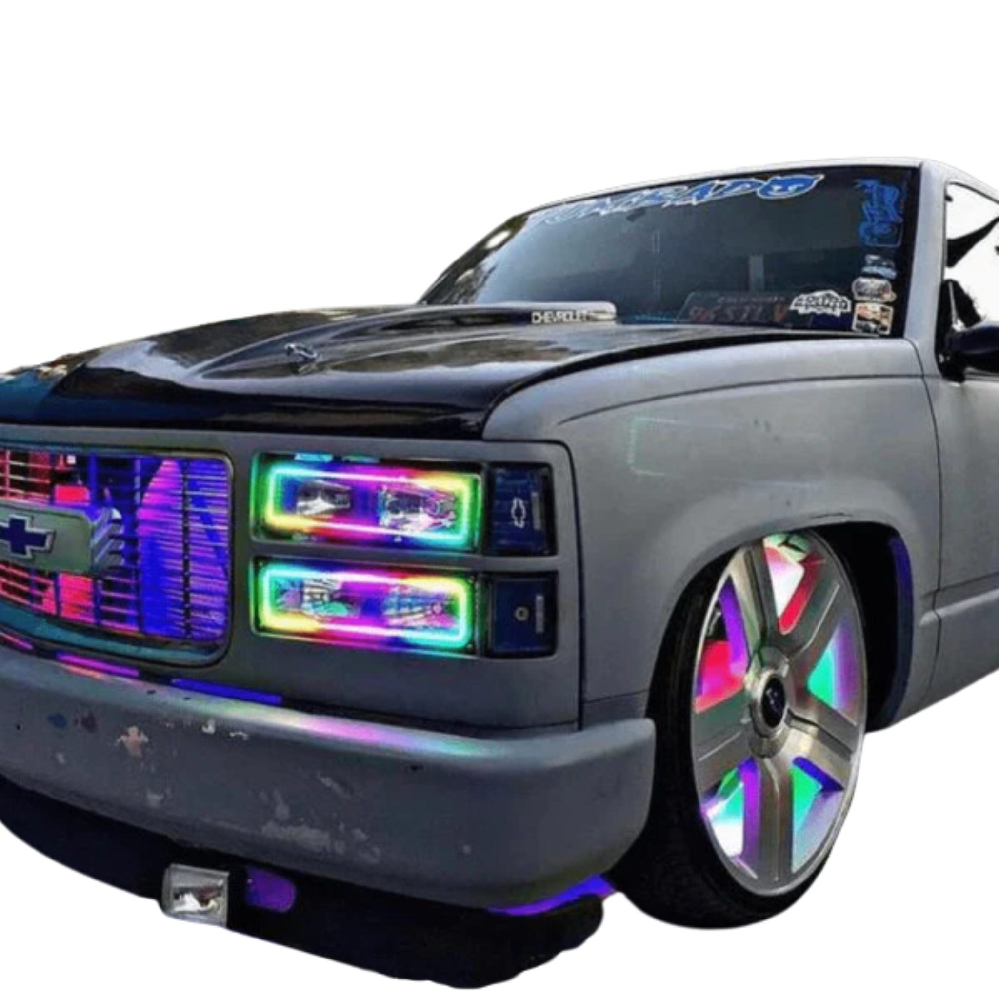 1989-1999 GMC Sierra Multicolor Halo Kit - RGB Halo Kits Multicolor Flow Series Color Chasing RGBWA LED headlight kit Colorshift Oracle Lighting Trendz OneUpLighting Morimoto theretrofitsource AutoLEDTech Diode Dynamics