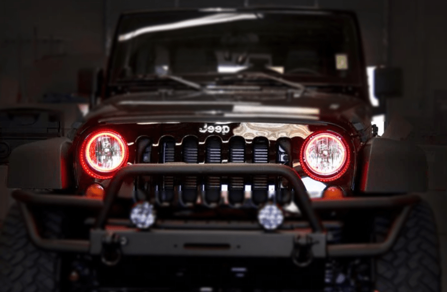 1997-2006 Jeep Wrangler Multicolor Halo Kit- Surface Mount Waterproof - RGB Halo Kits Multicolor Flow Series Color Chasing RGBWA LED headlight kit Colorshift Oracle Lighting Trendz OneUpLighting Morimoto theretrofitsource AutoLEDTech Diode Dynamics