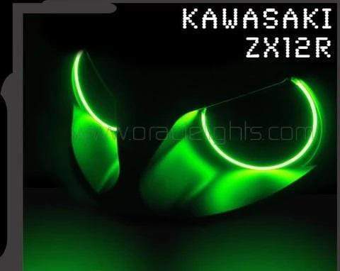 2000-2006 Kawasaki ZX-12R Motorcycle Halo Kit - RGB Halo Kits Multicolor Flow Series Color Chasing RGBWA LED headlight kit Colorshift Oracle Lighting Trendz OneUpLighting Morimoto theretrofitsource AutoLEDTech Diode Dynamics