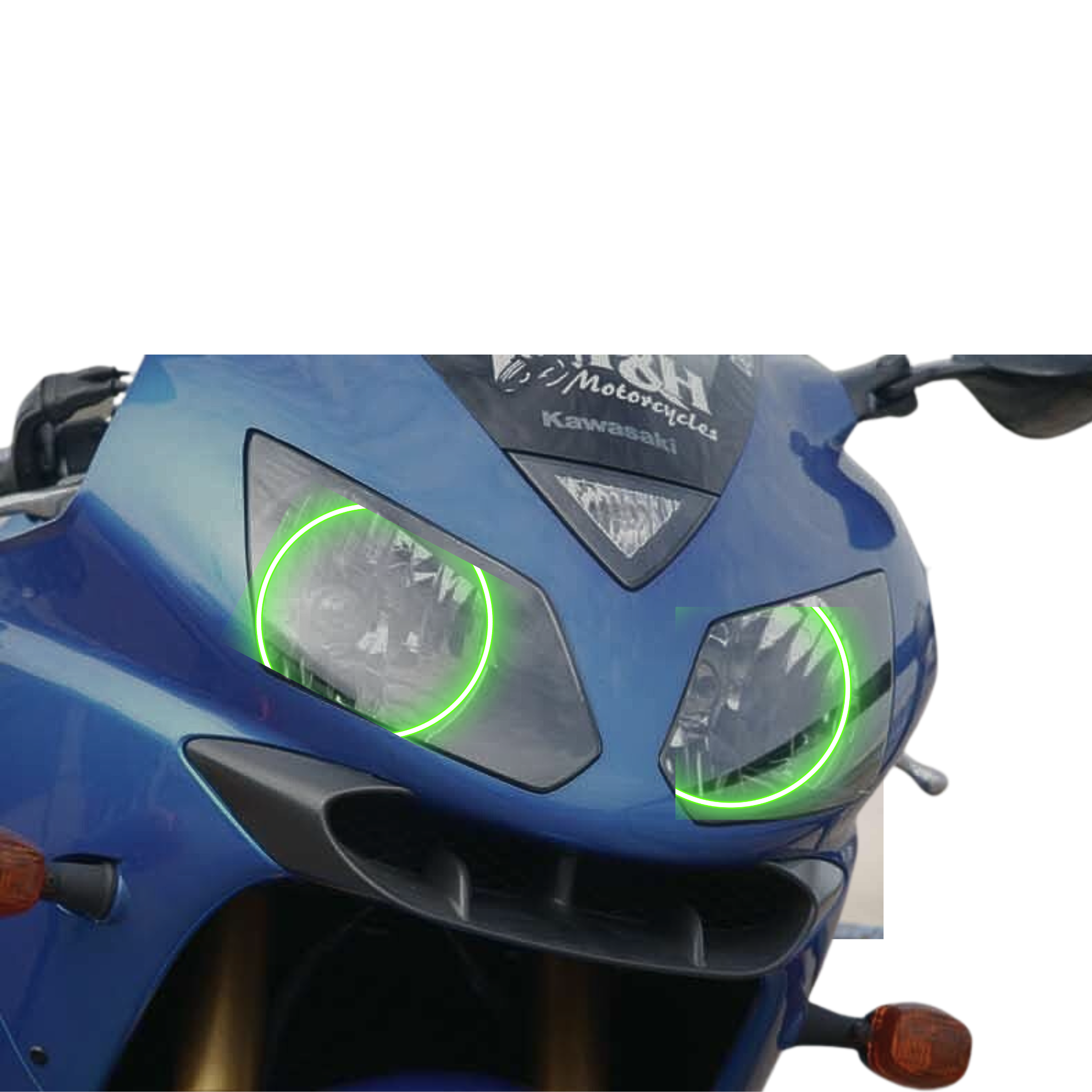 2000-2006 Kawasaki ZX-12R Motorcycle Halo Kit - RGB Halo Kits Multicolor Flow Series Color Chasing RGBWA LED headlight kit Colorshift Oracle Lighting Trendz OneUpLighting Morimoto theretrofitsource AutoLEDTech Diode Dynamics