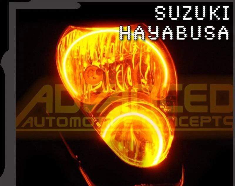 2000-2015 Suzuki Hayabusa Motorcycle Multicolor Halo Kit - RGB Halo Kits Multicolor Flow Series Color Chasing RGBWA LED headlight kit Colorshift Oracle Lighting Trendz OneUpLighting Morimoto theretrofitsource AutoLEDTech Diode Dynamics