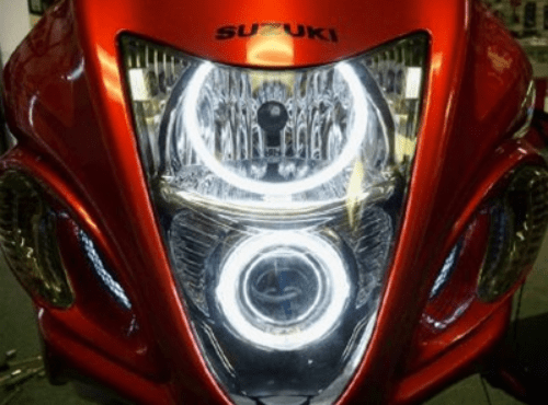 2000-2015 Suzuki Hayabusa Motorcycle Multicolor Halo Kit - RGB Halo Kits Multicolor Flow Series Color Chasing RGBWA LED headlight kit Colorshift Oracle Lighting Trendz OneUpLighting Morimoto theretrofitsource AutoLEDTech Diode Dynamics