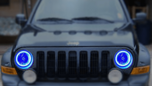 2002-2007 Jeep Liberty Multicolor Halo Kit - RGB Halo Kits Multicolor Flow Series Color Chasing RGBWA LED headlight kit Colorshift Oracle Lighting Trendz OneUpLighting Morimoto theretrofitsource AutoLEDTech Diode Dynamics