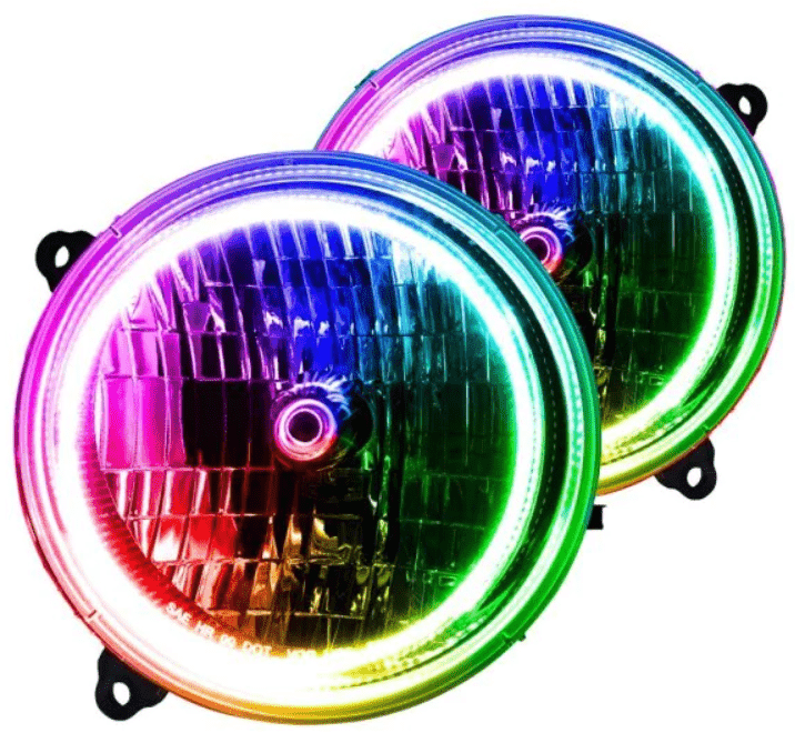 2002-2007 Jeep Liberty Multicolor Halo Kit - RGB Halo Kits Multicolor Flow Series Color Chasing RGBWA LED headlight kit Colorshift Oracle Lighting Trendz OneUpLighting Morimoto theretrofitsource AutoLEDTech Diode Dynamics