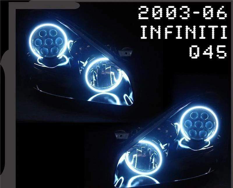 2003-2006 Infiniti Q45 Sedan Multicolor Halo Kit - RGB Halo Kits Multicolor Flow Series Color Chasing RGBWA LED headlight kit Colorshift Oracle Lighting Trendz OneUpLighting Morimoto theretrofitsource AutoLEDTech Diode Dynamics