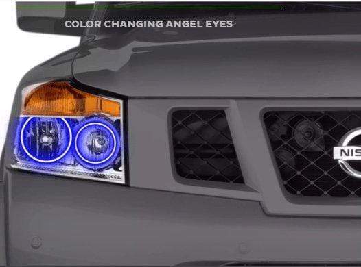 2004-2015 Nissan Titan Multicolor Halo Kit - RGB Halo Kits Multicolor Flow Series Color Chasing RGBWA LED headlight kit Colorshift Oracle Lighting Trendz OneUpLighting Morimoto theretrofitsource AutoLEDTech Diode Dynamics