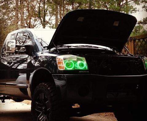 2004-2015 Nissan Titan Multicolor Halo Kit - RGB Halo Kits Multicolor Flow Series Color Chasing RGBWA LED headlight kit Colorshift Oracle Lighting Trendz OneUpLighting Morimoto theretrofitsource AutoLEDTech Diode Dynamics