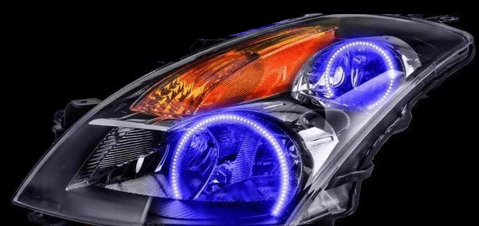 2007-2009 Nissan Altima Multicolor Halo Kit - RGB Halo Kits Multicolor Flow Series Color Chasing RGBWA LED headlight kit Colorshift Oracle Lighting Trendz OneUpLighting Morimoto theretrofitsource AutoLEDTech Diode Dynamics