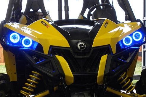 2007-2010 Can-Am Maverick LED Multicolor Halo Kit - RGB Halo Kits Multicolor Flow Series Color Chasing RGBWA LED headlight kit Colorshift Oracle Lighting Trendz OneUpLighting Morimoto theretrofitsource AutoLEDTech Diode Dynamics