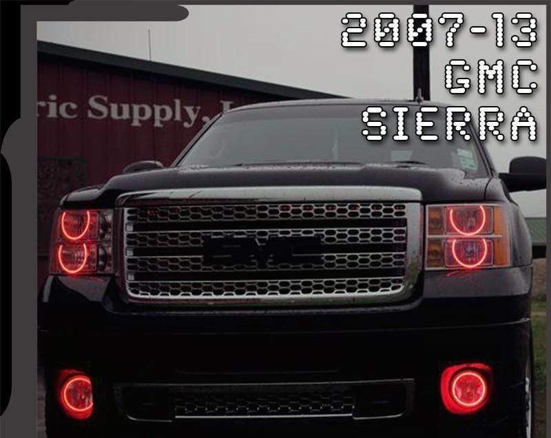 2007-2013 GMC Sierra Multicolor Halo Kit (Round Style) - RGB Halo Kits Multicolor Flow Series Color Chasing RGBWA LED headlight kit Colorshift Oracle Lighting Trendz OneUpLighting Morimoto theretrofitsource AutoLEDTech Diode Dynamics