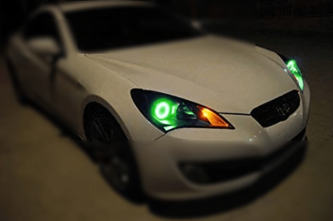 2010-2012 Hyundai Genesis Coupe Multicolor Halo Kit - RGB Halo Kits Multicolor Flow Series Color Chasing RGBWA LED headlight kit Colorshift Oracle Lighting Trendz OneUpLighting Morimoto theretrofitsource AutoLEDTech Diode Dynamics