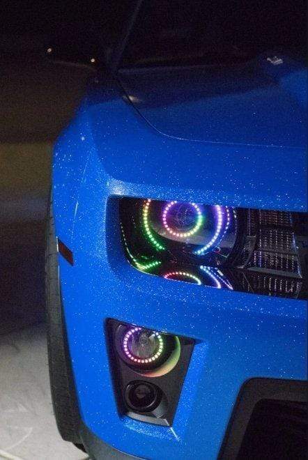 2010-2013 Chevrolet Camaro Headlight Multicolor Halo Kit - RGB Halo Kits Multicolor Flow Series Color Chasing RGBWA LED headlight kit Colorshift Oracle Lighting Trendz OneUpLighting Morimoto theretrofitsource AutoLEDTech Diode Dynamics