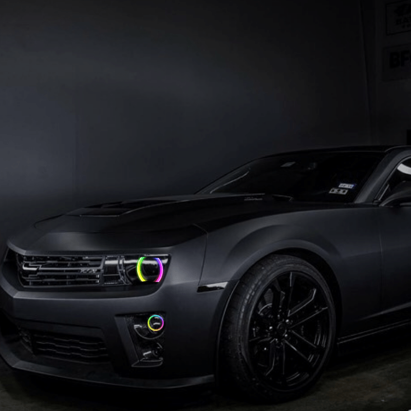 2010-2013 Chevrolet Camaro Headlight Multicolor Halo Kit - RGB Halo Kits Multicolor Flow Series Color Chasing RGBWA LED headlight kit Colorshift Oracle Lighting Trendz OneUpLighting Morimoto theretrofitsource AutoLEDTech Diode Dynamics