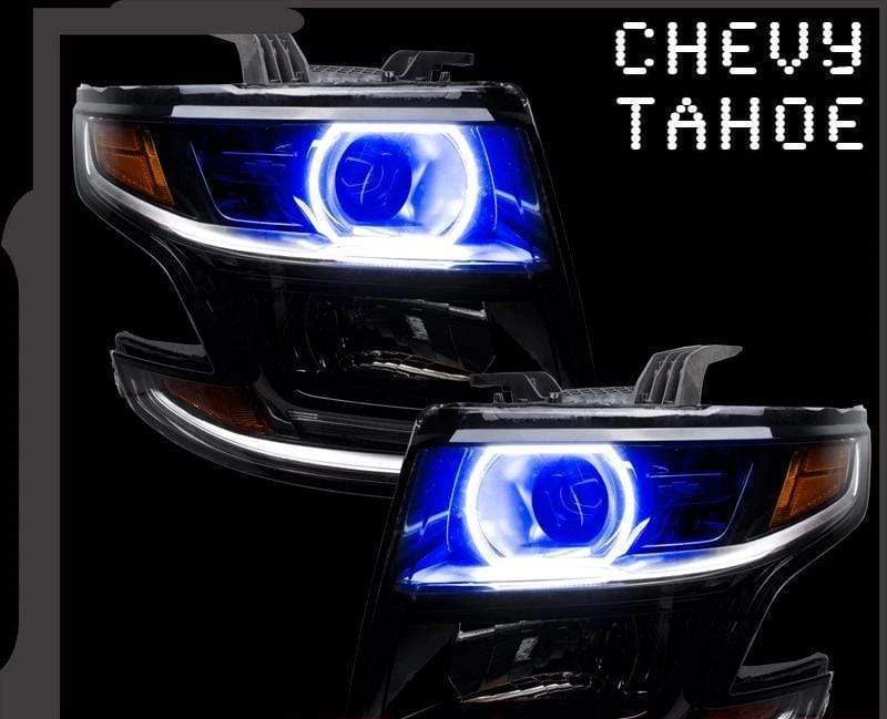 2015-2018 Chevrolet Tahoe Multicolor Halo Kit - RGB Halo Kits Multicolor Flow Series Color Chasing RGBWA LED headlight kit Oracle Lighting Trendz OneUpLighting Morimoto theretrofitsource AutoLEDTech Diode Dynamics