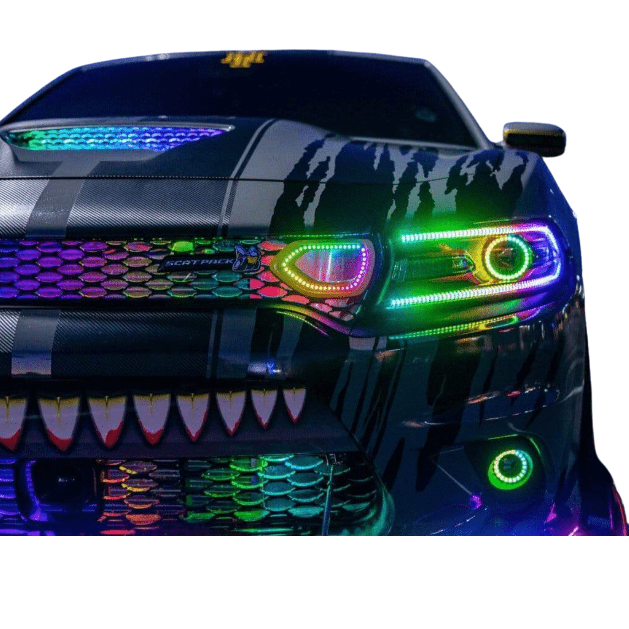 2019+ Dodge Charger Snorkel Air Intake Multicolor Halo Kit - RGB Halo Kits Multicolor Flow Series Color Chasing RGBWA LED headlight kit Oracle Lighting Trendz OneUpLighting Morimoto theretrofitsource AutoLEDTech Diode Dynamics