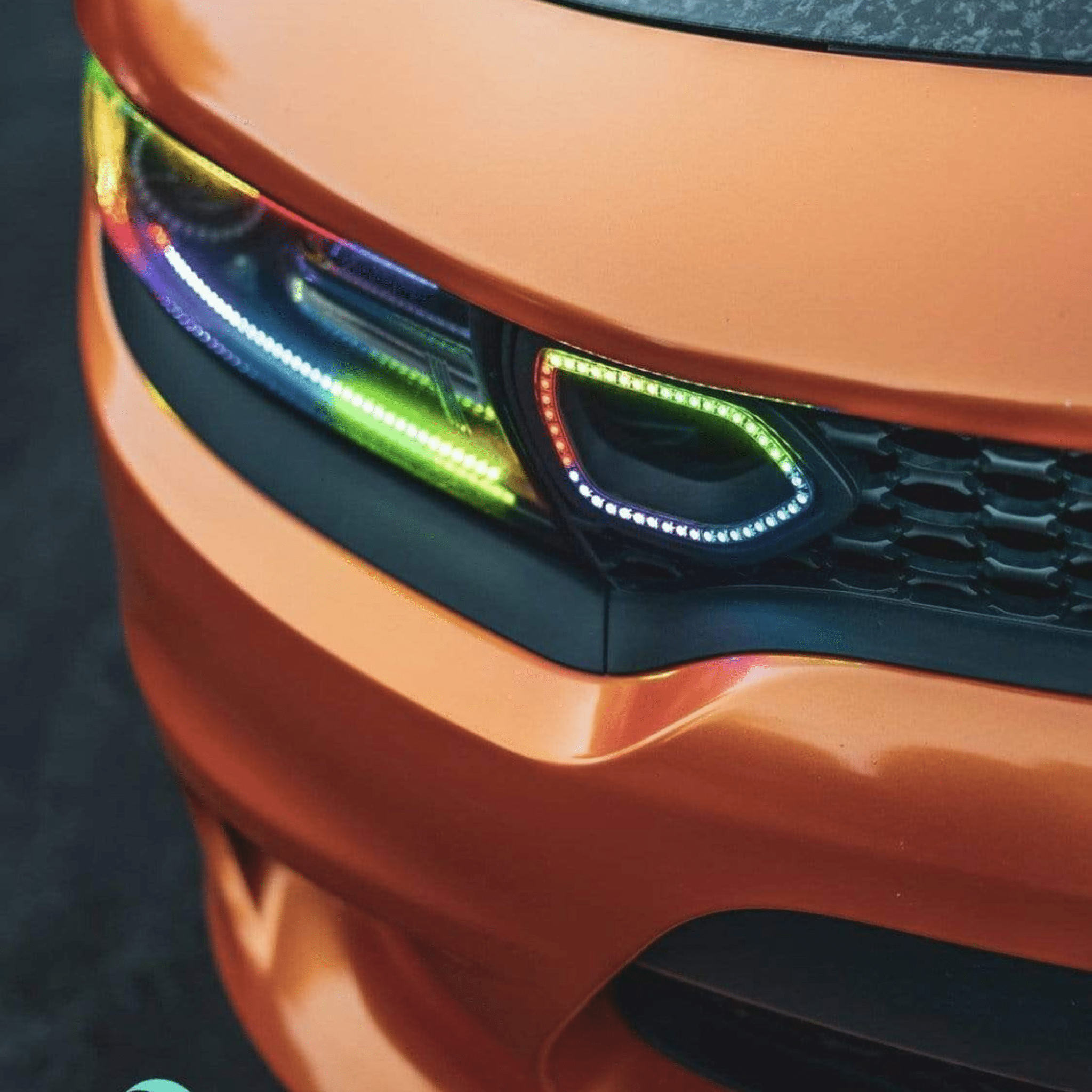 2019+ Dodge Charger Snorkel Air Intake Multicolor Halo Kit - RGB Halo Kits Multicolor Flow Series Color Chasing RGBWA LED headlight kit Oracle Lighting Trendz OneUpLighting Morimoto theretrofitsource AutoLEDTech Diode Dynamics