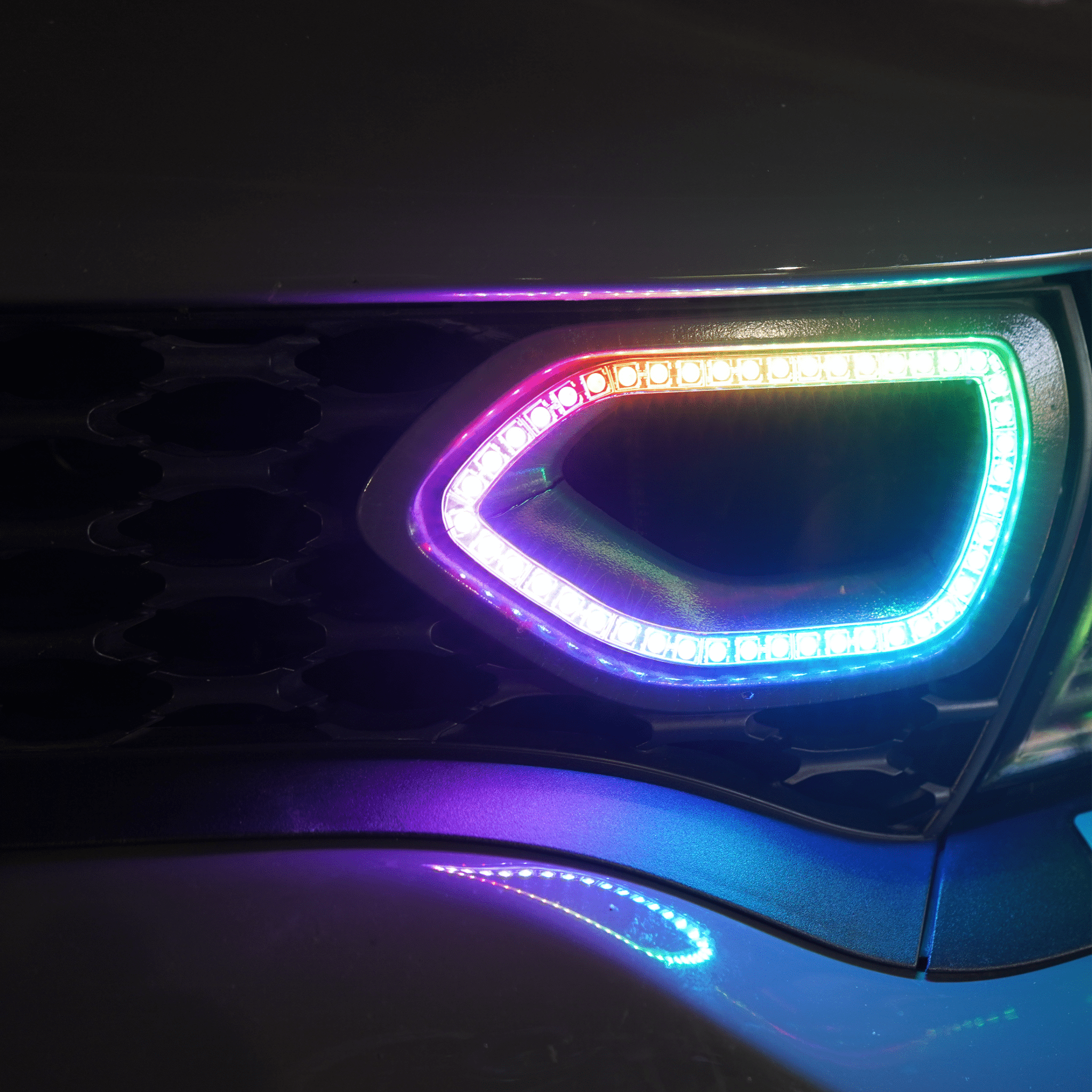 2019+ Dodge Charger Snorkel Air Intake Multicolor Halo Kit - RGB Halo Kits Multicolor Flow Series Color Chasing RGBWA LED headlight kit Oracle Lighting Trendz OneUpLighting Morimoto theretrofitsource AutoLEDTech Diode Dynamics