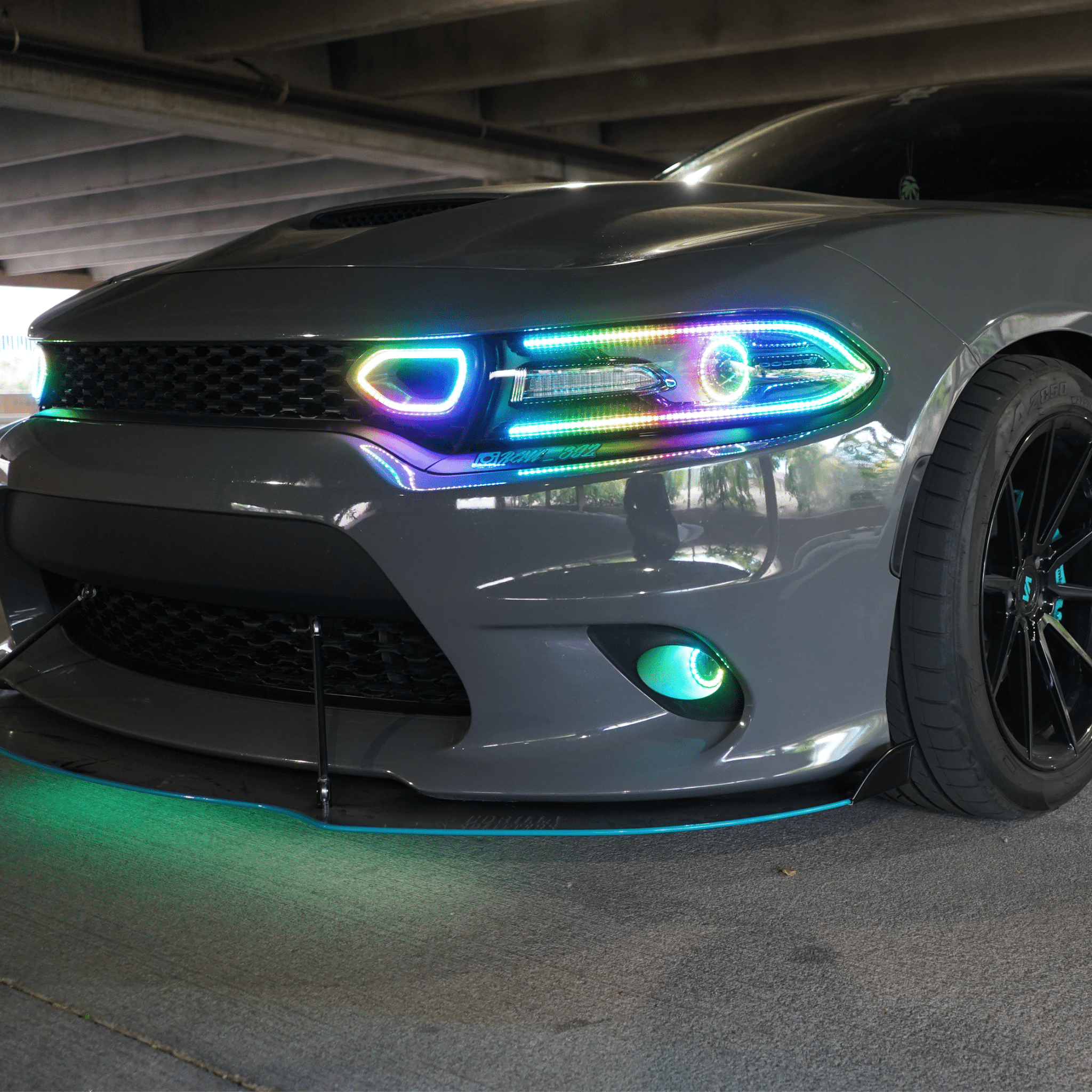 2019+ Dodge Charger Snorkel Air Intake Multicolor Halo Kit - RGB Halo Kits Multicolor Flow Series Color Chasing RGBWA LED headlight kit Oracle Lighting Trendz OneUpLighting Morimoto theretrofitsource AutoLEDTech Diode Dynamics