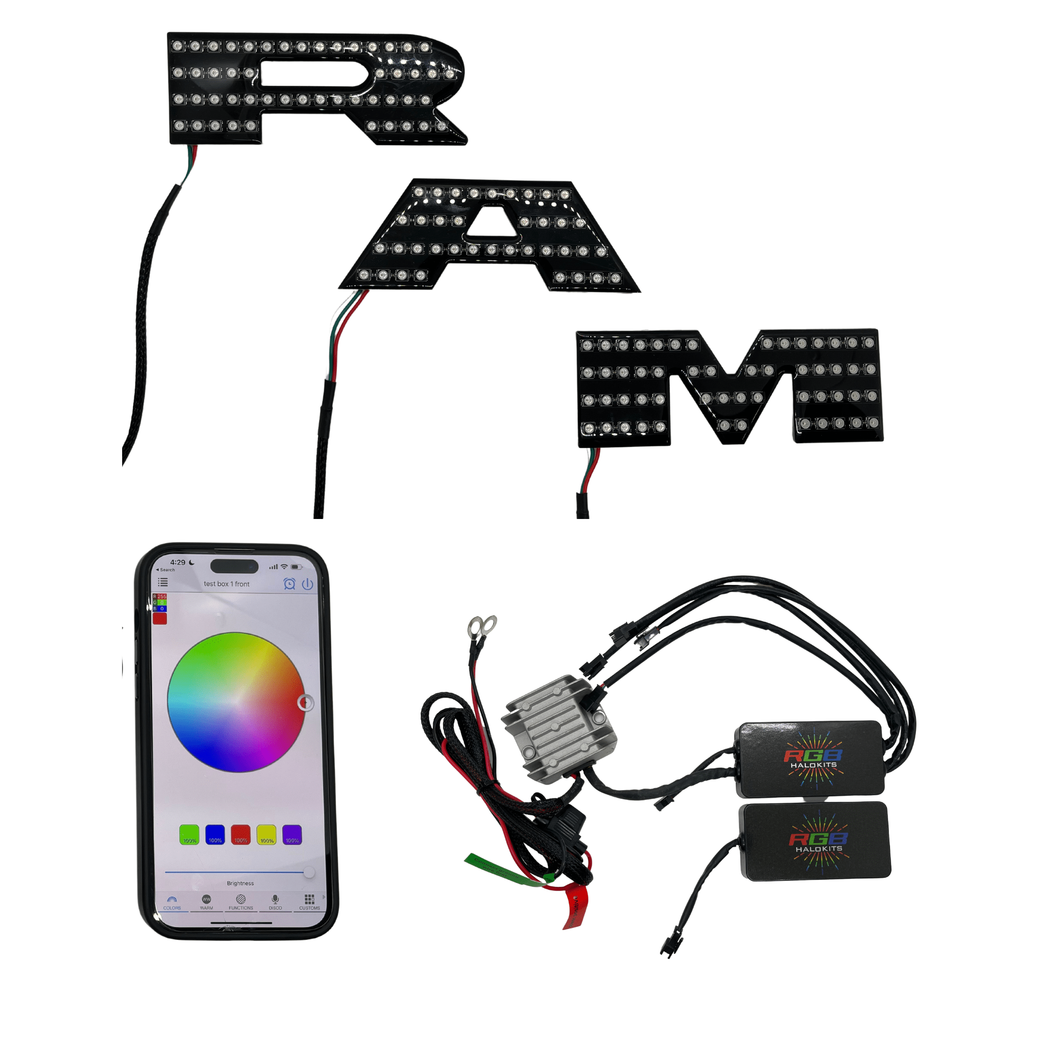 2019-2023 Ram Multicolor Illuminated LED Emblem 2.0 - RGB Halo Kits Multicolor Flow Series Color Chasing RGBWA LED headlight kit Oracle Lighting Trendz OneUpLighting Morimoto theretrofitsource AutoLEDTech Diode Dynamics