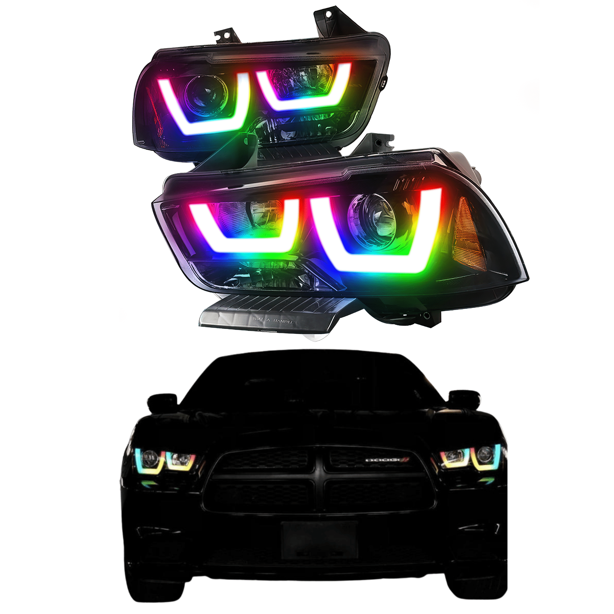 RGB Halo Kits Pre-Built Headlights 2011-2014 Dodge Charger Spec-D PreBuilt Headlights