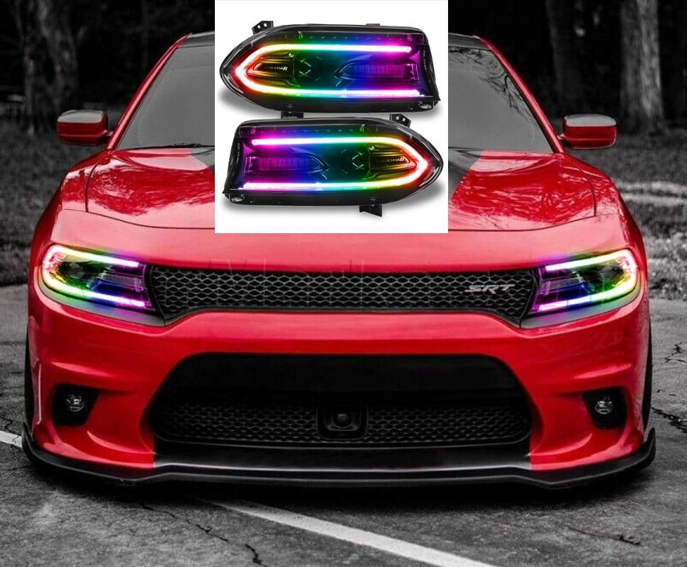 RGB Halo Kits Pre-Built Headlights 2015-2021 Dodge Charger Pre-Built Headlights